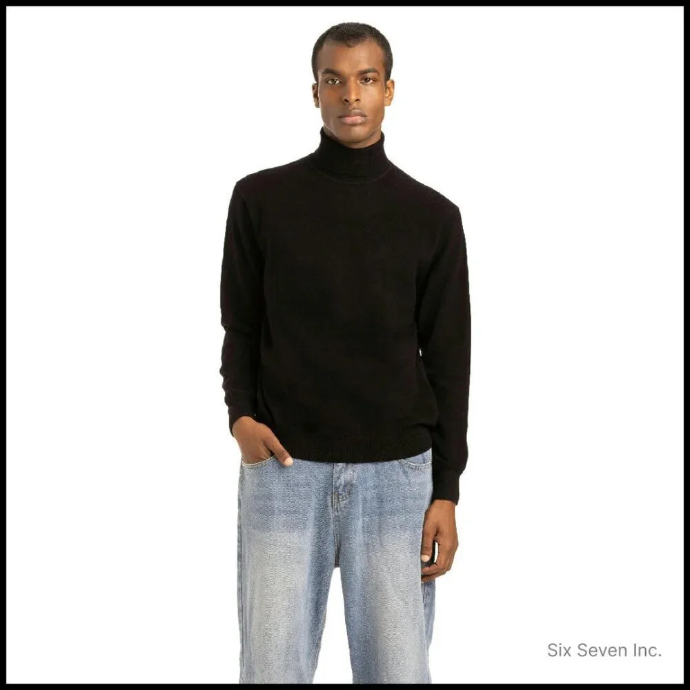 Men's Turtleneck Sweater Wool Cashmere Blend Classic Elegant Pullover